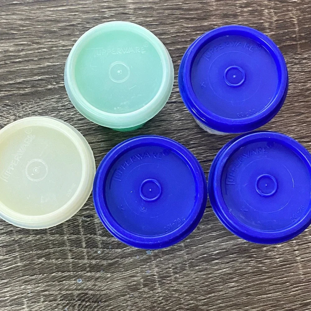 Tupperware Midgets 2oz Containers Set of 5‎ Blue Green Yellow Clear Vintage